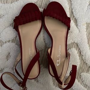 Red Suede Chinese Laundry Block Heel Strappy Sandal